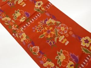 花瓶に花々・花唐草模様織出し洒落袋帯